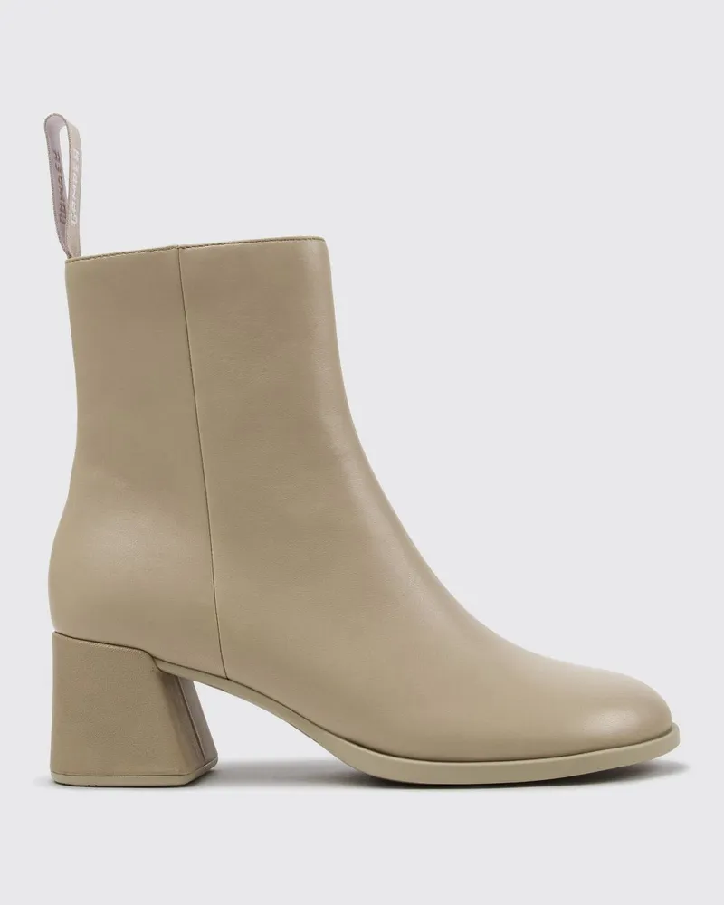 Camper Kora Stiefeletten aus Glattleder mit Blockabsatz und seitlichem Reißverschluss Beige