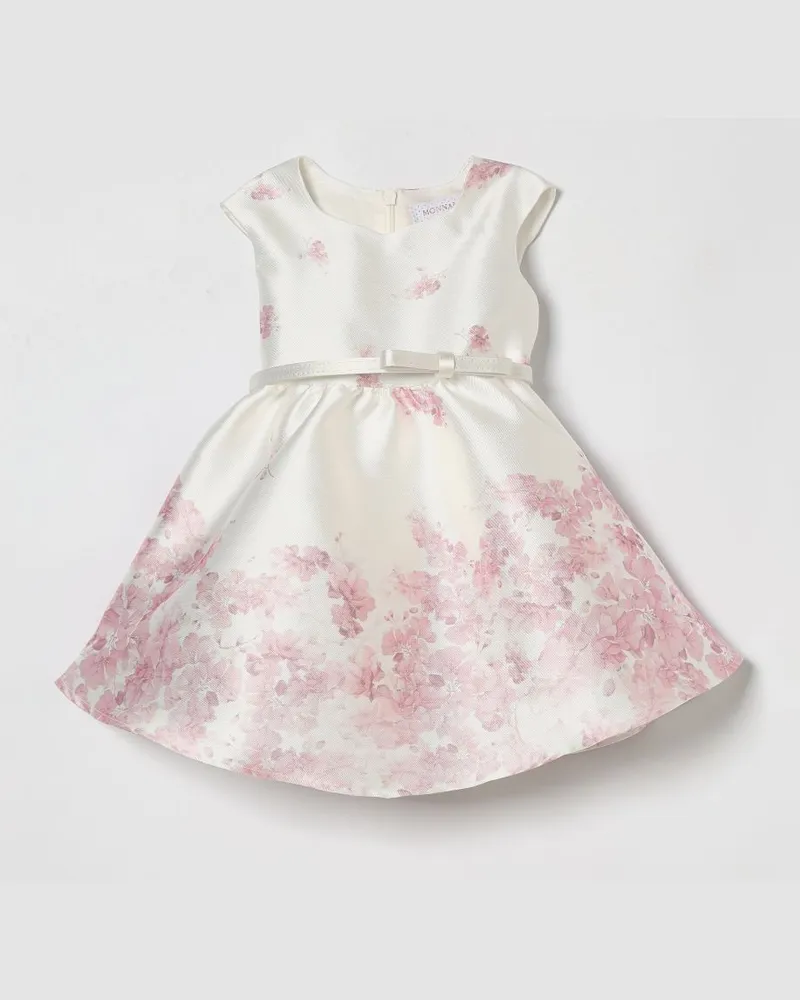 Monnalisa Satin-Kleid mit Blumenprint Weiß