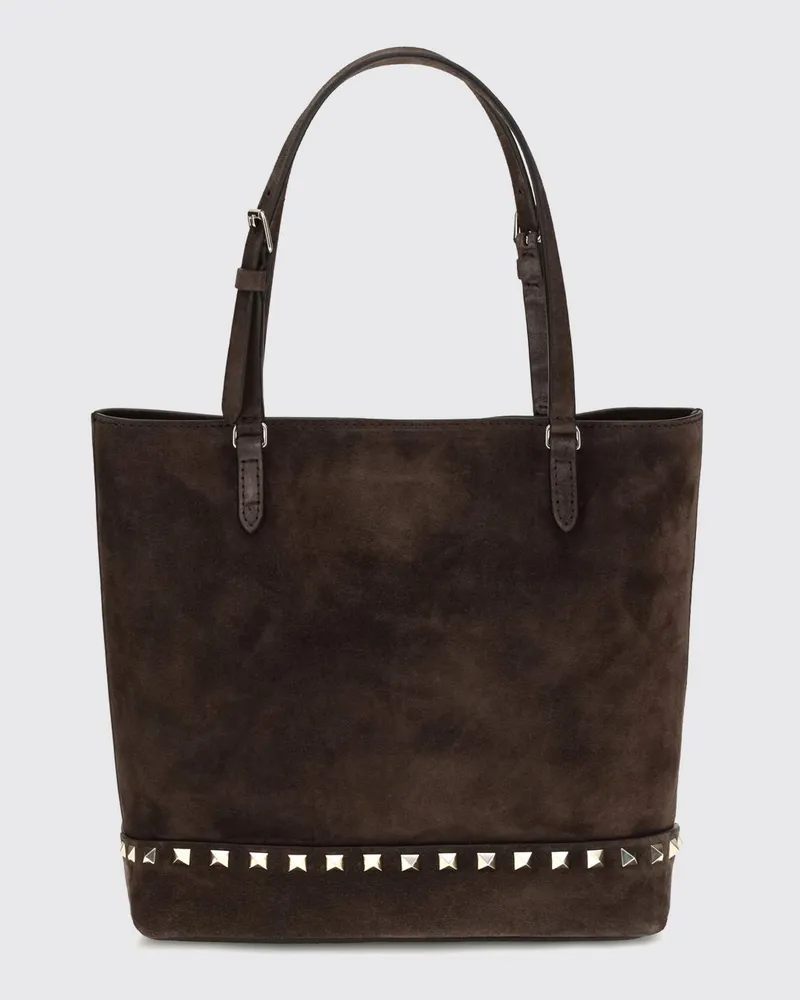 Valentino Garavani Kleine Rockstud Tote-Tasche aus Wildleder mit Nieten und Stickerei Braun