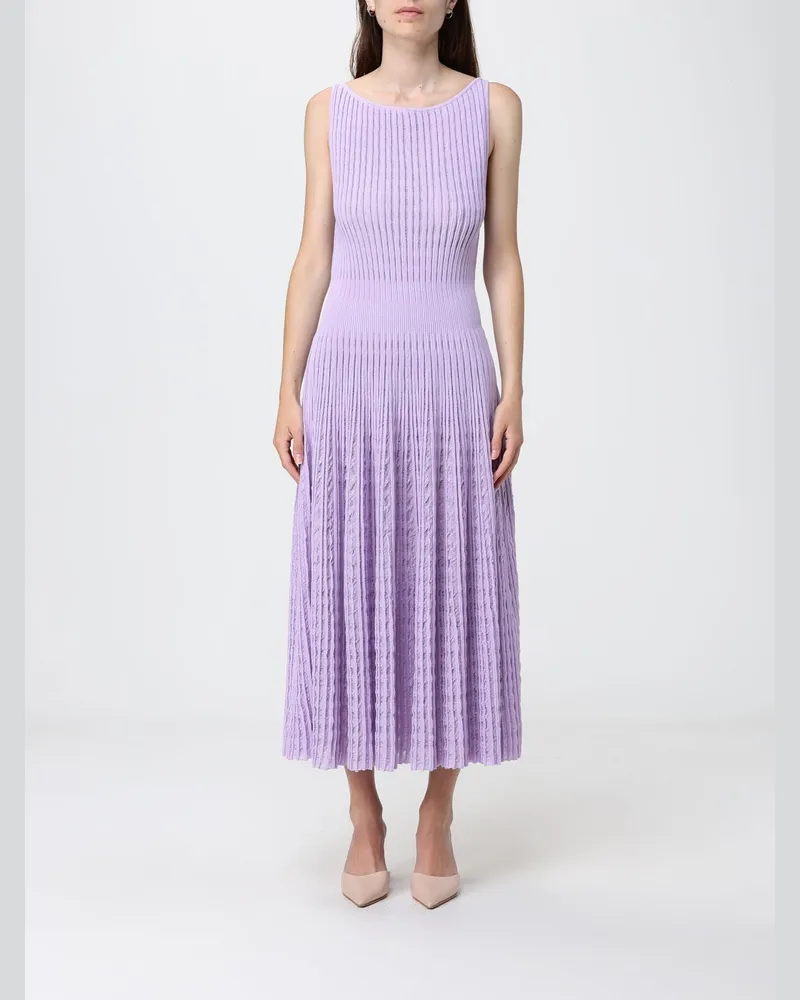 Antonino Valenti Plissiertes Midi-Strickkleid mit schulterfreiem Design Violett