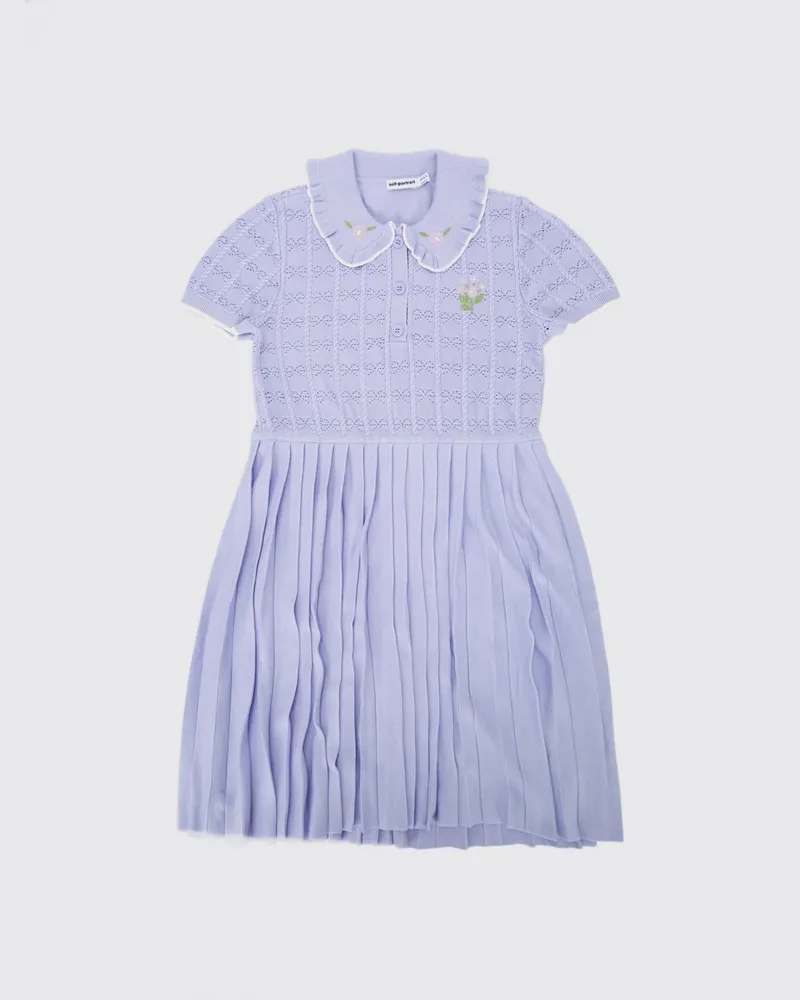 Self-Portrait Plissiertes Polo-Kleid für Mädchen mit Peter-Pan-Kragen Lila