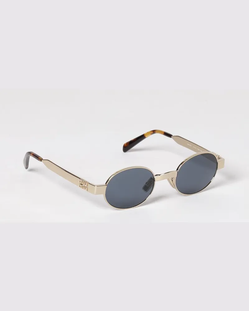 Miu Miu Runde Metallrahmen-Sonnenbrille mit eingeprägtem Logo Grau