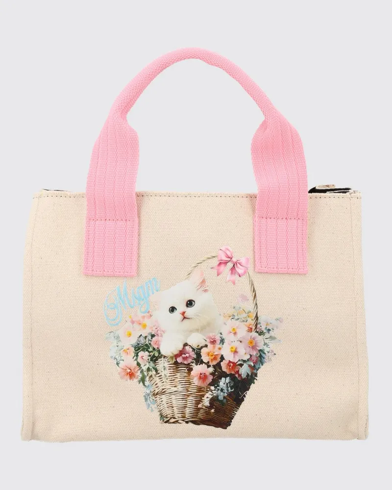 MSGM Handtasche aus Baumwoll-Canvas mit Grafikdruck und Doppelgriff Beige
