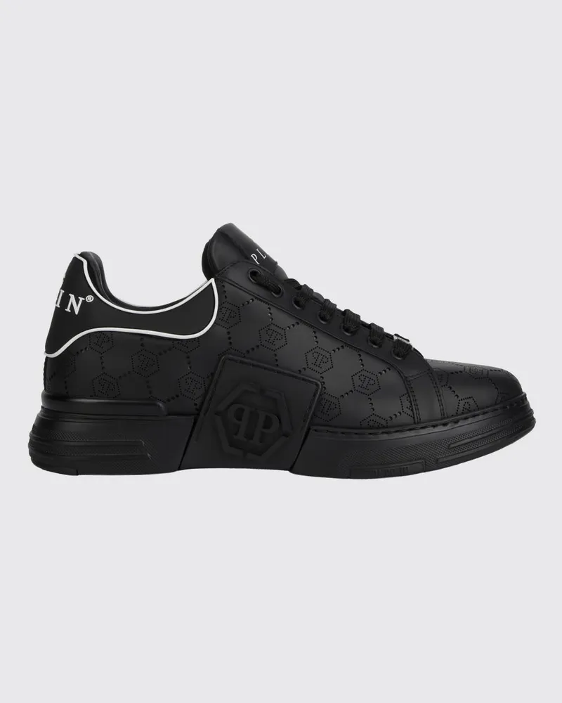 Philipp Plein Ledersneakers mit perforiertem Hexagon Schwarz