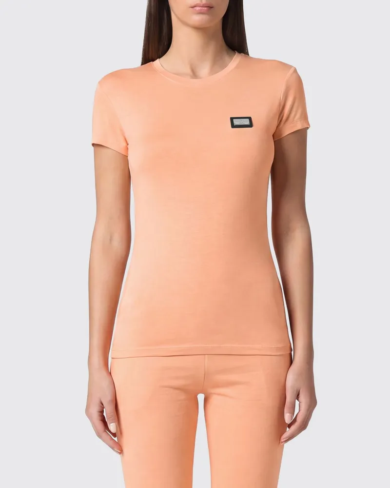 Philipp Plein Slim-Fit T-Shirt aus Stretch-Baumwolle mit Logo und Rundhalsausschnitt Lachs