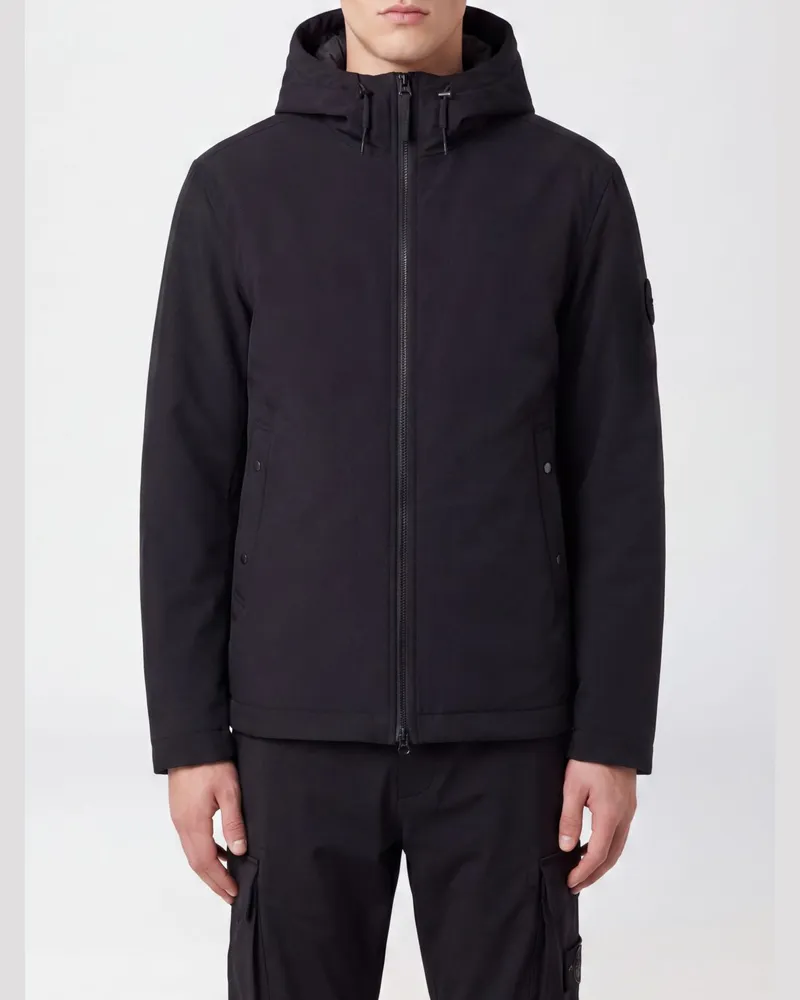 Stone Island Kurze Windjacke aus technischem Gewebe mit Kapuze und Logo-Patch Schwarz