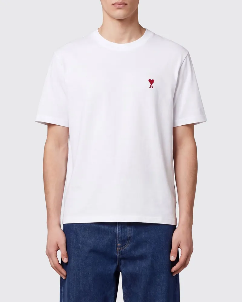 AMI Paris Rundhals-T-Shirt aus Bio-Baumwolle mit Ami de Coeur-Stickerei Weiß