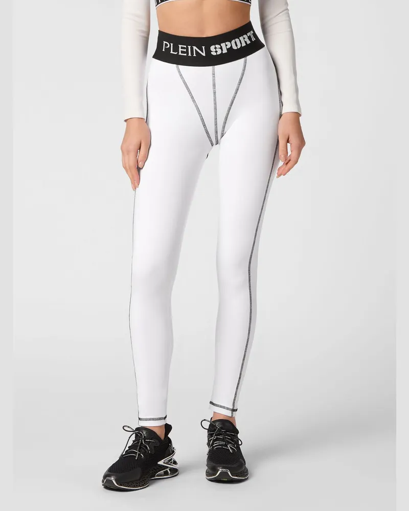 Philipp Plein Hoch taillierte technische Leggings mit Logo-Bund Weiß