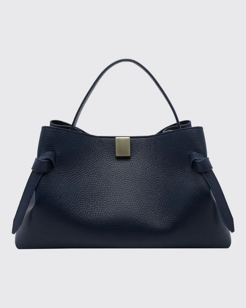 YUZEFI Gyoza Handtasche aus genarbtem Kalbsleder mit Schultergurt Blau
