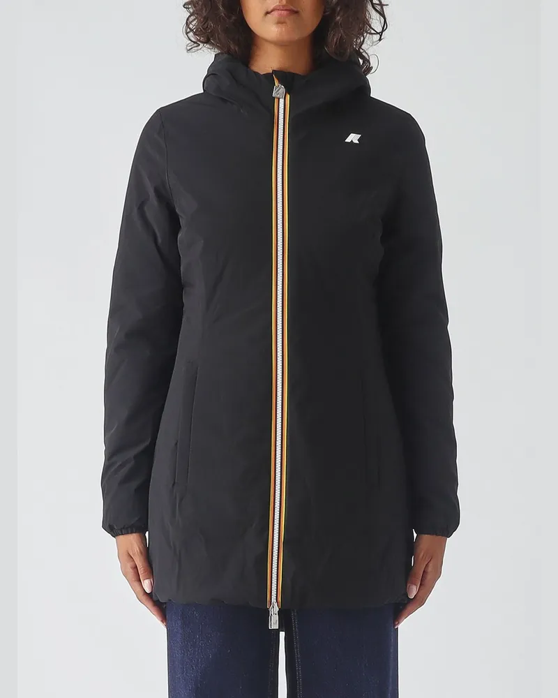 K-Way Denise Lange, wendbare und wasserdichte Windjacke mit Kapuze Schwarz
