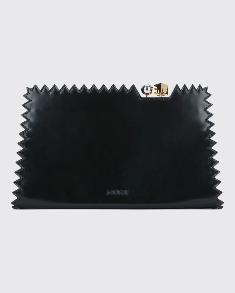 Jacquemus Le Salon Clutch aus Leder mit geriffelten Kanten Schwarz