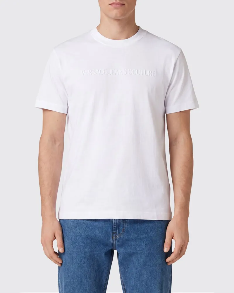 Versace Jeans Slim-Fit-T-Shirt aus Baumwolle mit Ton-in-Ton-Logo Weiß