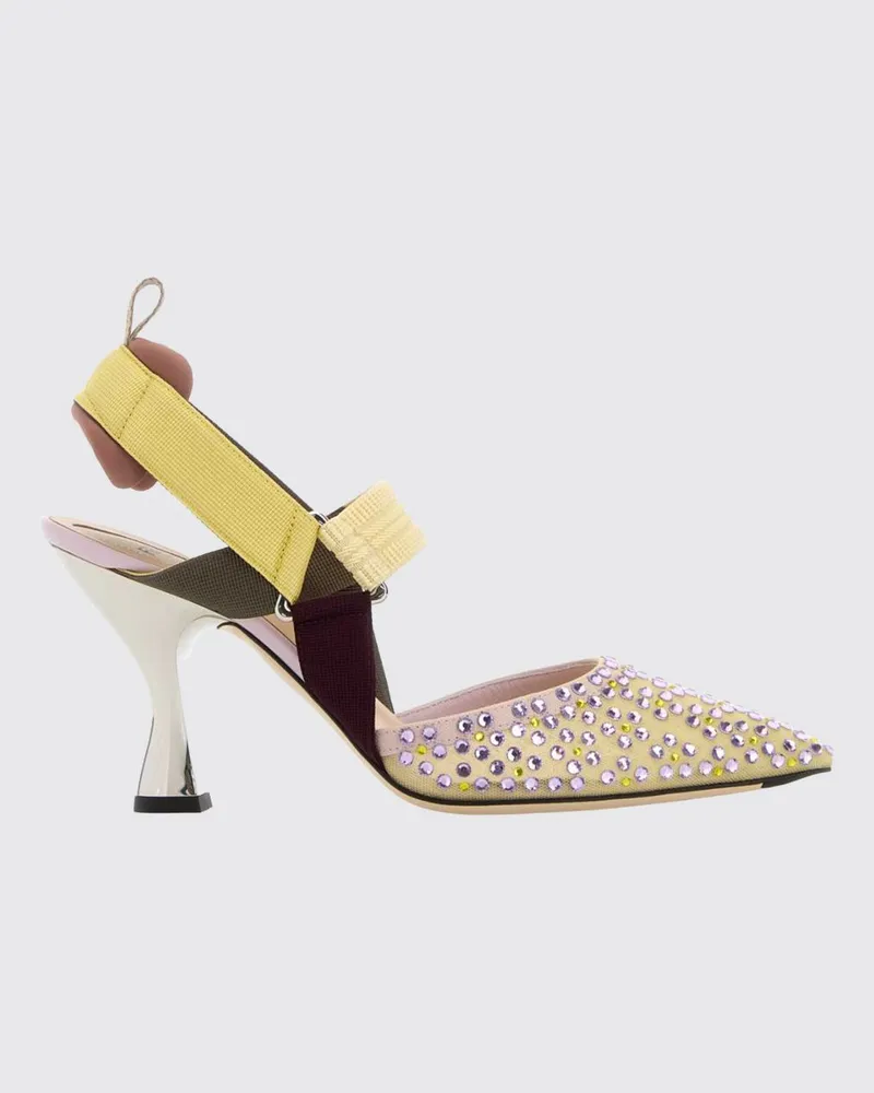 Fendi Colibrì Mesh-Nylon-Slingbacks mit Strasssteinen Violett