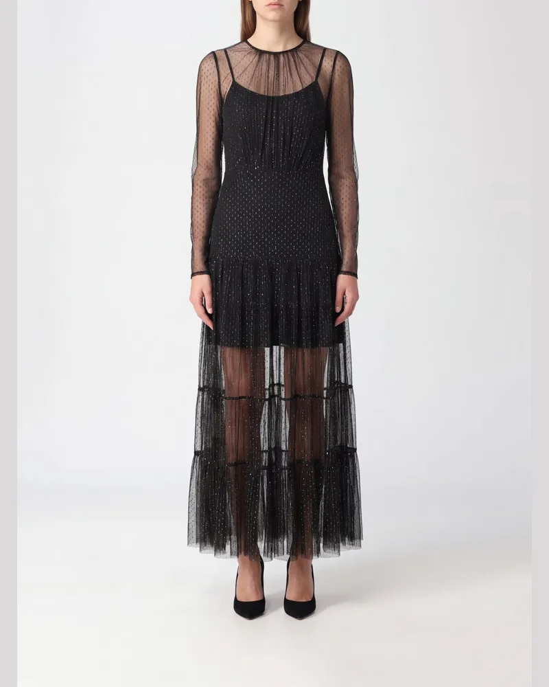 Twin-Set Langes Abendkleid aus plissiertem Tüll mit Lurexfäden Schwarz