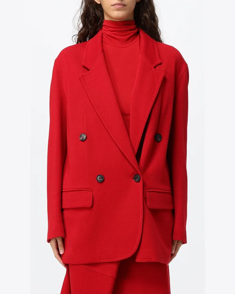 TELA Doppelreihiger Blazer mit Relaxed Fit und V-Ausschnitt aus Wollmischung von Rot