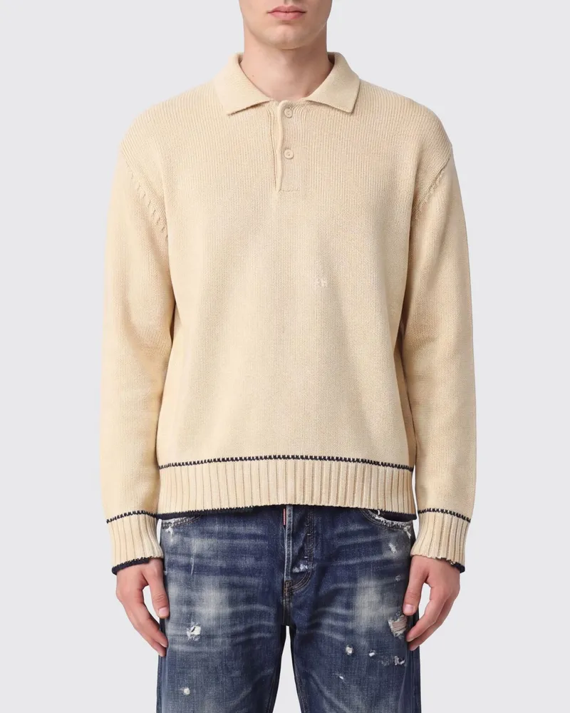 Golden Goose Baumwollstrick-Polohemd mit kontrastierendem Logodruck auf der Rückseite Weiß