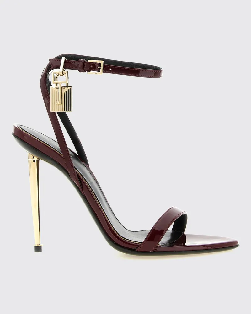 Tom Ford Padlock Stiletto-Sandalen aus Lackleder mit Schloss-Detail Burgunderrot