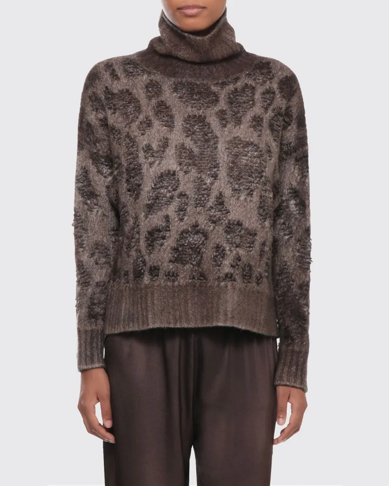 Avant Toi Rollkragenpullover mit Animal-Print aus Kaschmirmischung Braun