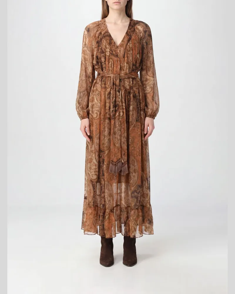 Zimmermann Leinen-Maxikleid mit Paisley-Print und Ballonärmeln Beige