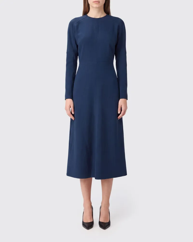 Victoria Beckham Dolman-Midikleid von aus Viskosemischung mit langen Ärmeln Blau