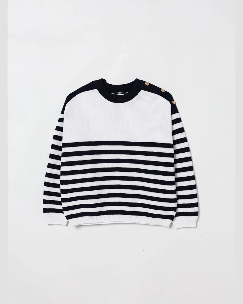 Balmain Gestreifter Baumwollpullover Weiß
