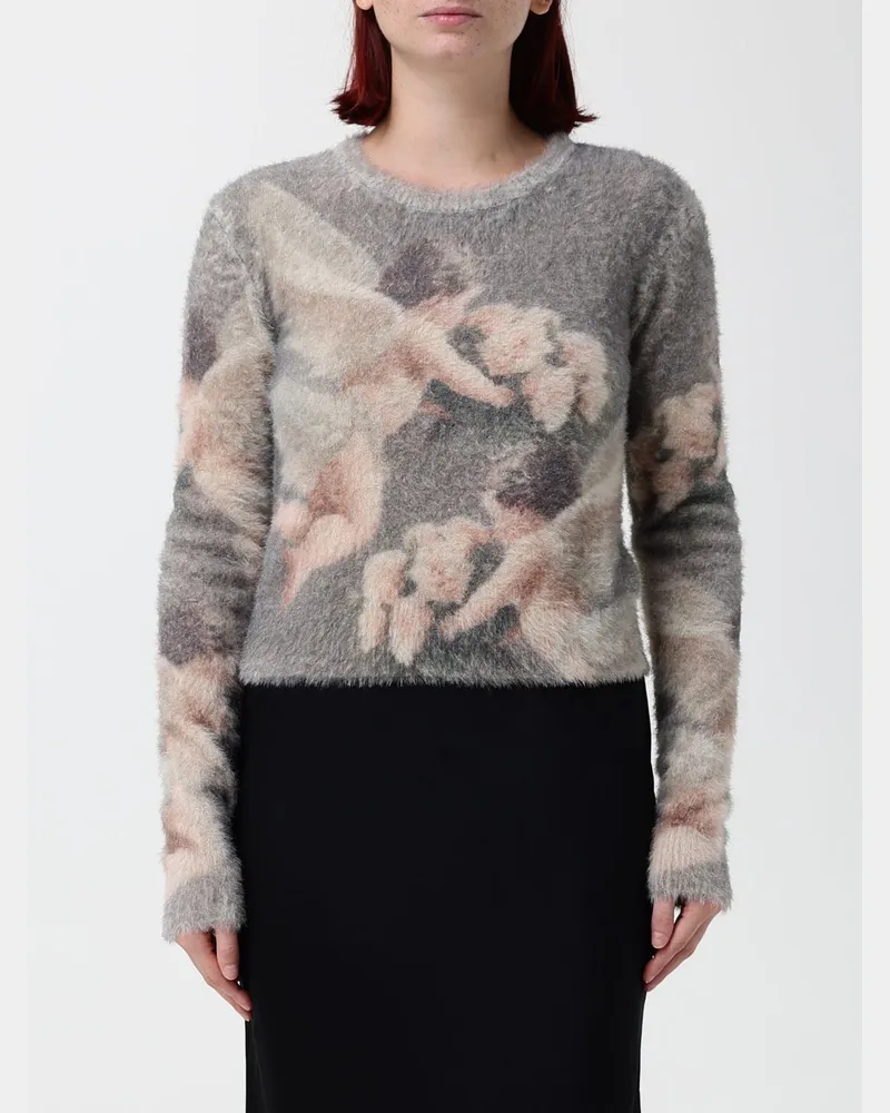 Fiorucci Schmal geschnittener Pullover mit Grafikdruck aus 100% extrafeiner Merinowolle Grau