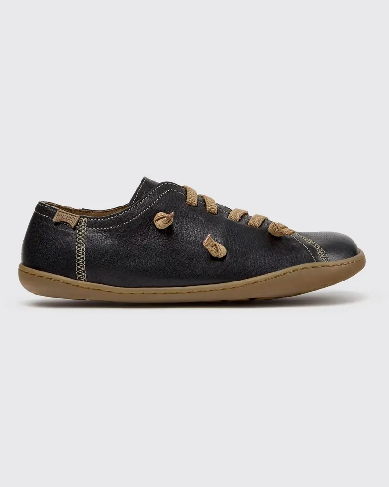 Camper Twins Slip-On-Sneaker aus genarbtem Leder mit elastischen Schnürsenkeln Schwarz