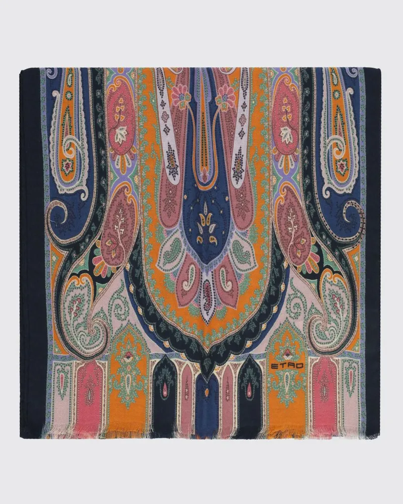 Etro Quadratischer Schal mit Fransen und Paisley-Print aus Kaschmirmischung Blau