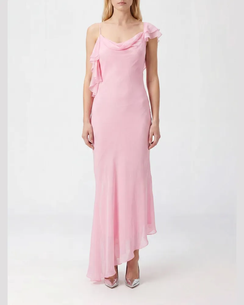 Self-Portrait One-Shoulder-Midikleid aus Satin mit Rüschen und asymmetrischem Saum Pink