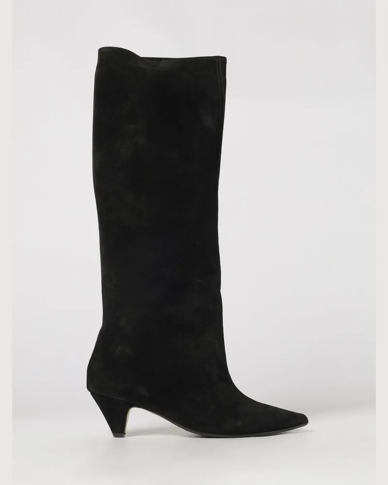 Anna F. Kniehohe Stiefel aus Veloursleder mit Kegelabsatz Schwarz