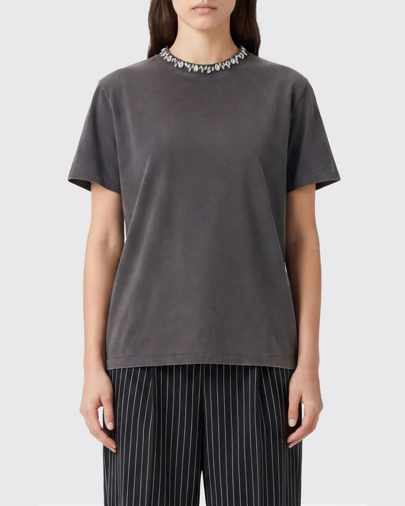 Golden Goose T-Shirt aus Baumwolle mit Kristallstickerei und überschnittenen Schultern Grau