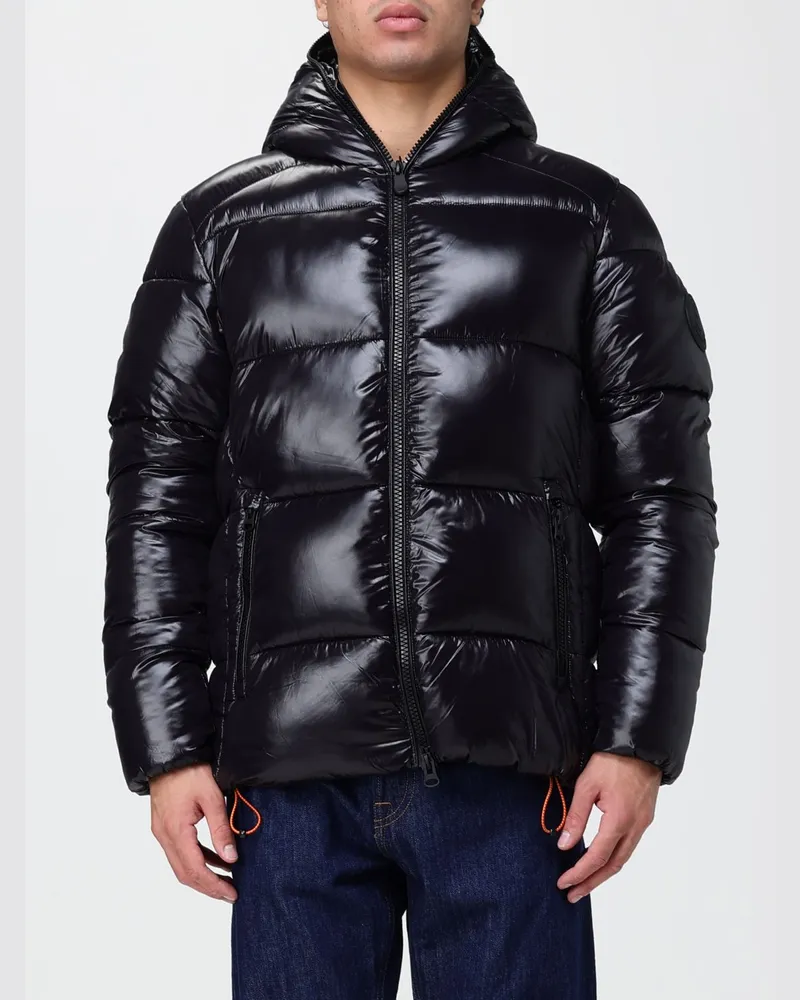 Save The Duck Kurze gesteppte Nylon-Daunenjacke von mit Kapuze und Reißverschluss Schwarz