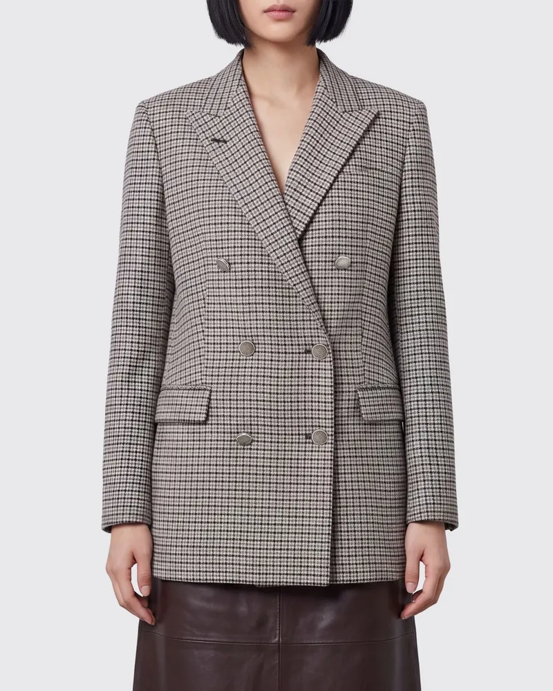 Tagliatore Zweireihiger Blazer aus Wollmischung mit Hahnentrittmuster Grau