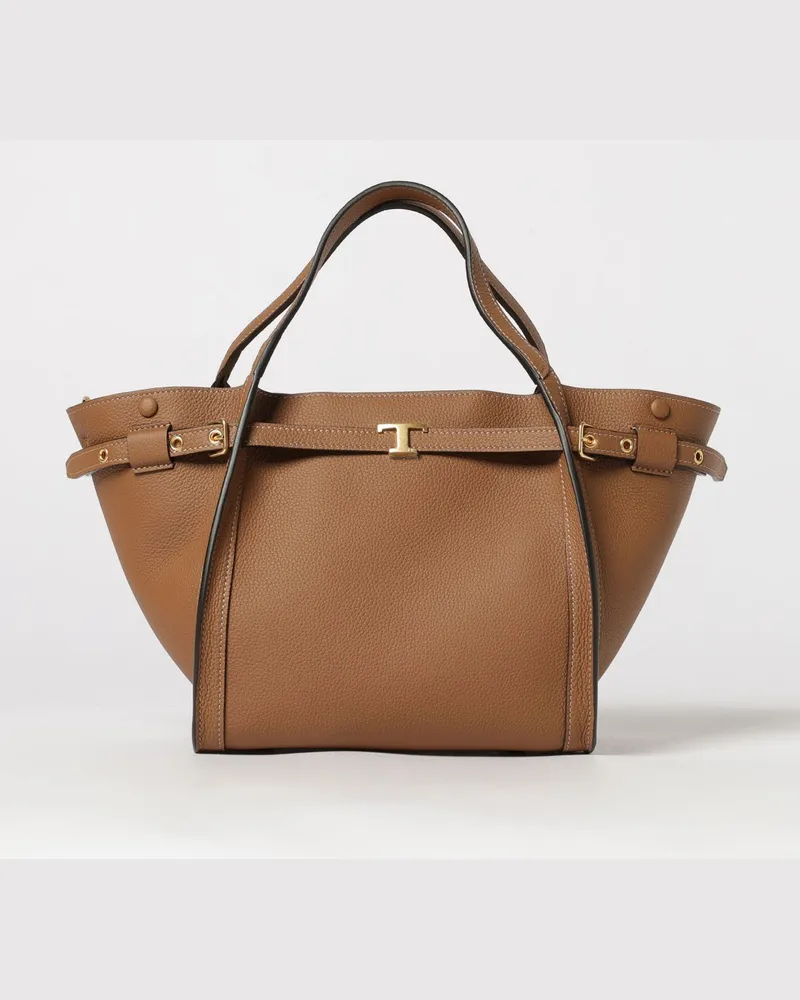 TOD'S T Signature Handtasche aus genarbtem Leder mit T-Timeless-Logo Burnt