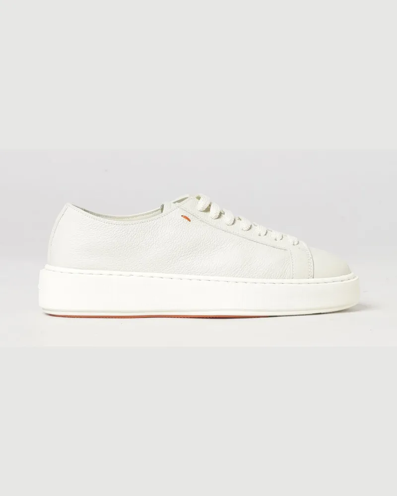 Santoni Geschnürte Low-Top-Sneaker aus genarbtem Leder mit Logo Weiß