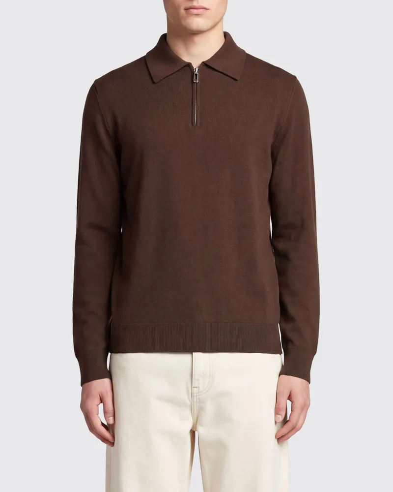 Paolo Pecora Milano Langärmeliges Wollstrick-Poloshirt mit Reißverschluss Braun