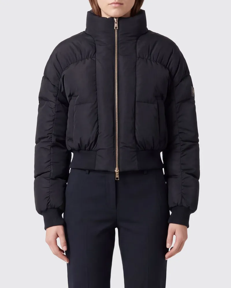 Elisabetta Franchi Gesteppte kurze Daunenjacke von mit Stehkragen und Kontrastlogo Schwarz