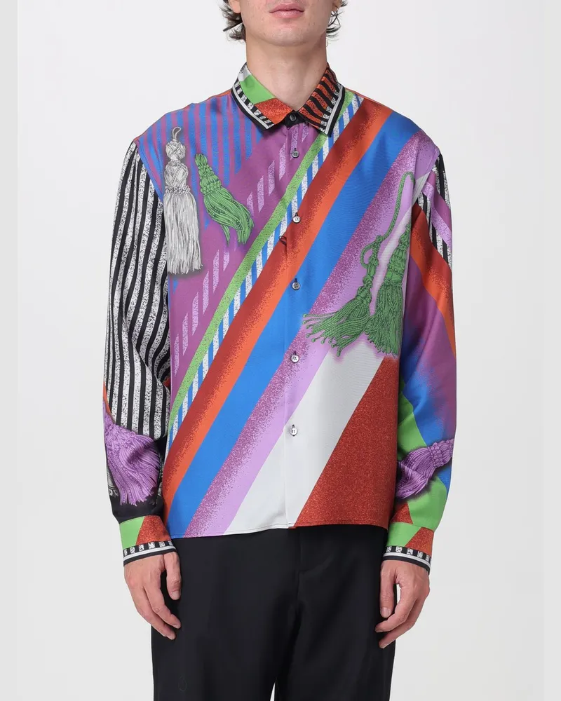 Versace Langärmeliges Seidenhemd von mit Grafikprint Bunt