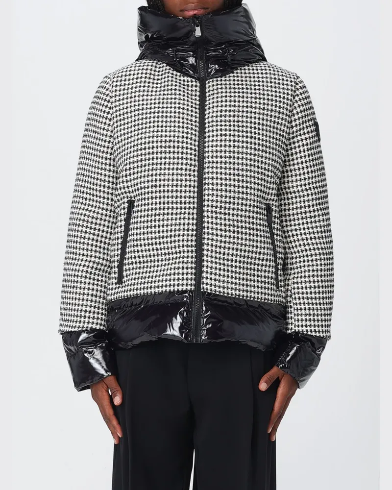 Pinko Kurze gesteppte Daunenjacke aus Vichy-Tweed und Nylon mit Kapuze Schwarz