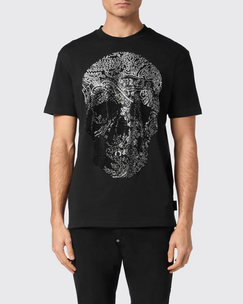 Philipp Plein Baumwoll-T-Shirt mit Skull-Print und Strass-Applikation Schwarz