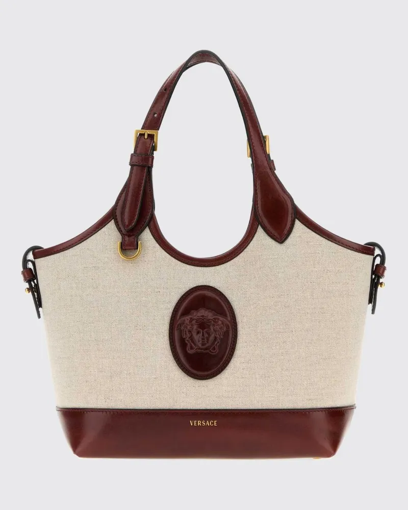 Versace Rivière Mini-Handtasche von aus Canvas und Leder mit Medusa-Logo Beige
