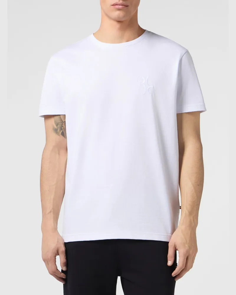 Billionaire Baumwoll-T-Shirt mit Rundhalsausschnitt und Ton-in-Ton-Logostickerei Weiß