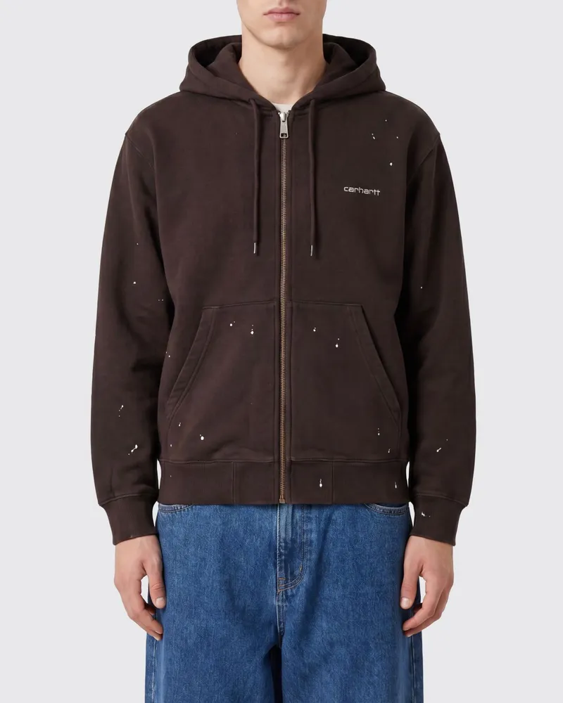 Carhartt WIP Kapuzenjacke aus Baumwolle mit Reißverschluss und Kontrast-Logo Tabak