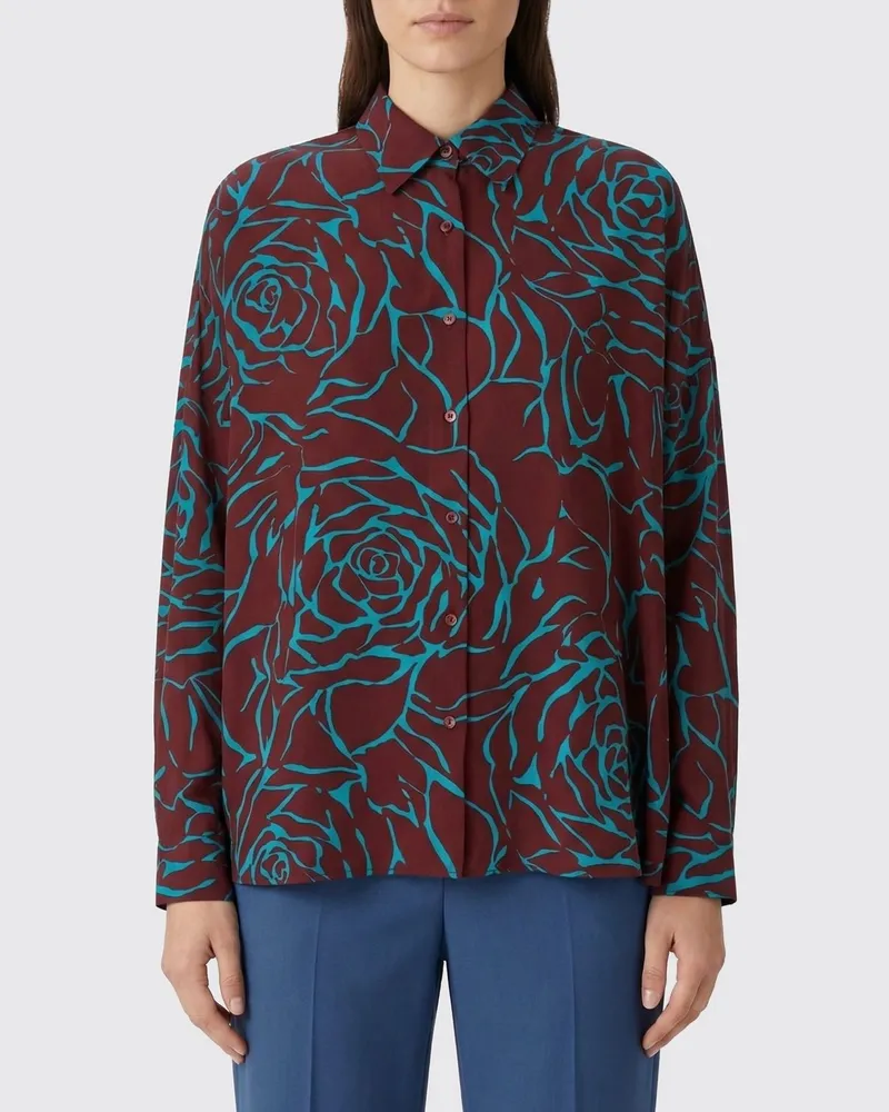 Dries van Noten Viskosehemd mit Blumenprint Burgunderrot