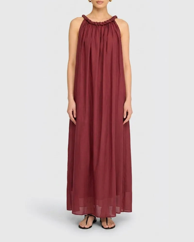Semicouture Lange Tunika aus Baumwolle und Seide mit Neckholder Weinrot