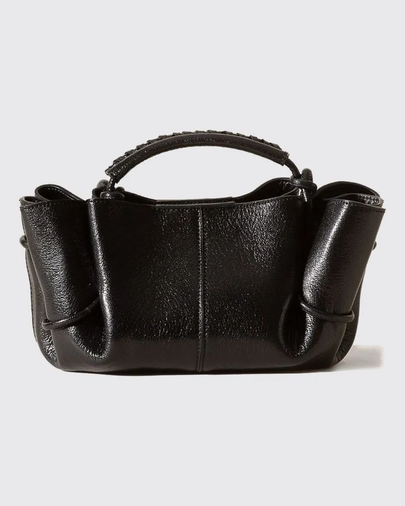 HEREU Drapierte Arta Tasche aus Lammleder mit geflochtenem Griff Schwarz