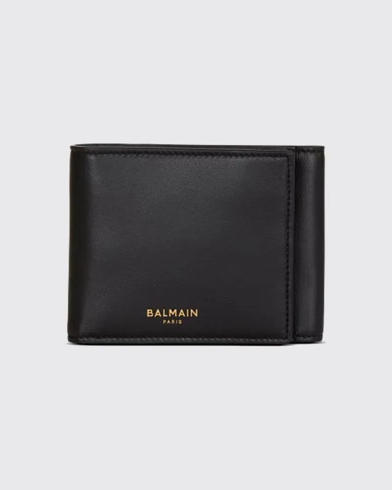 Balmain Tri-Fold-Portemonnaie von aus Lammleder mit 12 Kartenfächern Schwarz