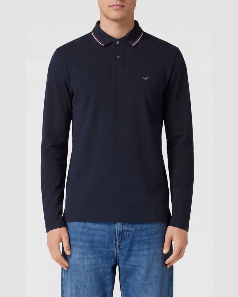 Emporio Armani Slim-Fit-Langarm-Poloshirt aus Stretch-Baumwolle Blau