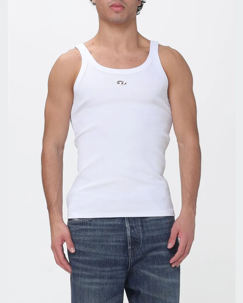 Diesel Slim-Fit-Tanktop aus gerippter Baumwolle mit U-Ausschnitt und Oval-D-Logo Weiß