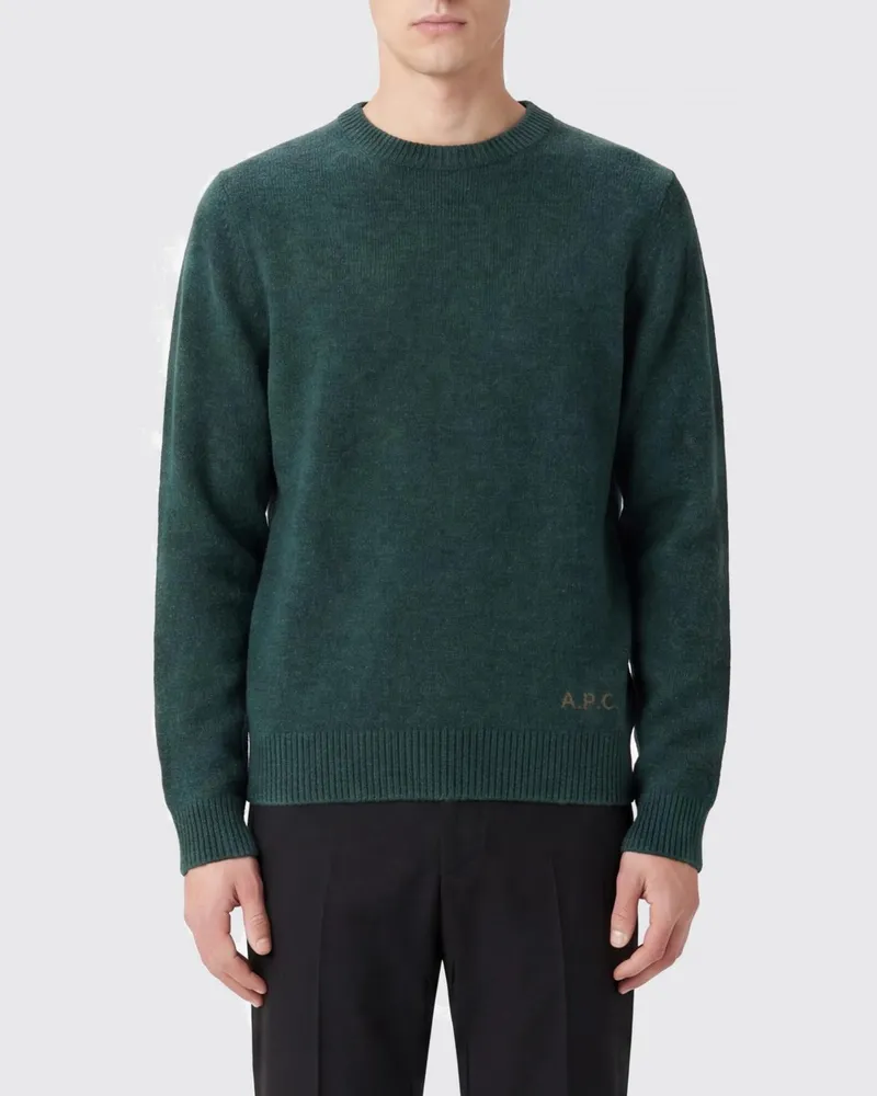 A.P.C. Rundhalspullover aus reiner Wolle mit gesticktem Logo Grün